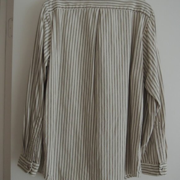 Banana Republic Shirt Size M Off White + Tan Cotton Ticking L/S - Vtg 80s Label - Picture 7 of 8